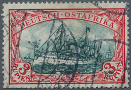 18597 Deutsch-Ostafrika: 1908. 3 Rupien Schiffstype, Friedensdruck, Gestempelt, Einige Kurze Zähne. (Miche - German East Africa