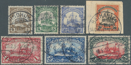 18632 Deutsch-Südwestafrika: 1906/1919, 7 Werte Kaiseryacht, Gestempelt, 30 Pfg.-Wert Auf Papier, Sonst Lo - German South West Africa