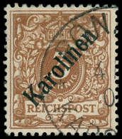 18686 Deutsche Kolonien - Karolinen: Mi.Nr. 1 I Gestempelt, 3 Pfg. Diagonaler Aufdruck, Sauber Gestempelt, - Carolines