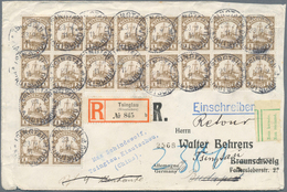 18724 Deutsche Kolonien - Kiautschou: 1906: 1 C Braun, 20x Als Dekorative Massenfrankatur Auf Leicht überf - Kiaochow