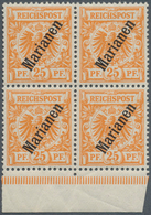 18748 Deutsche Kolonien - Marianen: 1900, 25 Pfg. Krone/Adler Mit Steilem Aufdruck Als Viererblock Vom Unt - Mariana Islands