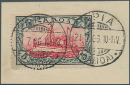 18802 Deutsche Kolonien - Samoa: 1900: 5 Mark Grünschwarz/rot, Ohne Wz., Auf Luxusbriefstück, Mit 2 Mal DB - Samoa