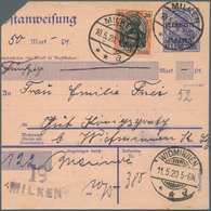 18893 Deutsche Abstimmungsgebiete: Allenstein - Ganzsachen: 1920, Postanweisung 20 Pfg. Germania Blau Mit - Autres & Non Classés