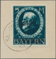 18949 Deutsche Abstimmungsgebiete: Saargebiet: 1920, 5 Mark Blau, Sarre-Bayern Mit AUFDRUCK-ABART: ''Kleine - Autres & Non Classés