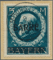 18950 Deutsche Abstimmungsgebiete: Saargebiet: 1920, Bayern-Sarre 5 Mk. Blau, Seltene Aufdruckabart "fette - Andere & Zonder Classificatie