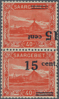 18966 Deutsche Abstimmungsgebiete: Saargebiet: 15 C. KEHRDRUCKPAAR, Obere Marke Mit Kopfstehendem Aufdruck - Other & Unclassified