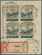 19066 Danzig: 1920, Kleiner Innendienst 2 (Pf), Perfekt Zentrierter Luxus-Viererblock Vom Linken Seitenran - Autres & Non Classés