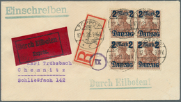 19068 Danzig: 1920, 2 M. Auf 35 (Pf) Ohne Netzunterdruck Als Perfekter 4-er Block Mit Glarem Vollstempelt - Other & Unclassified