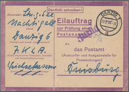19115 Danzig - Besonderheiten: 1944, Formular "Eilauftrag Zur Prüfung Einer Postanschrift" Gebraucht Aus " - Sonstige & Ohne Zuordnung