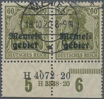 19121 Memel: 1920, 60 Pfg. Germania Mit Aufdruck Im Waagerechten Unterrandpaar Mit Ur-HAN H 3838.20 Und Au - Klaipeda 1923