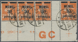 19122 Memel: 1920, Freimarken Mit Schwarzem Aufdruck, 30 Pf Auf 30 C Im Waagerechten Viererstreifen Mit Zw - Klaipeda 1923