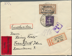 19123 Memel: 1921, 50 Pf A. 35 C Dkl'rotviolett U. 1 M A. 50 C Braun/blaugrau, MiF Auf Einschreibe-Express - Memelland 1923