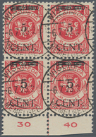 19145 Memel: 1924, 5 C. Auf 100 M Dunkelrosa Im Viererblock Mit Aufdrucktypen III Und IV, Linke Untere Mar - Memel (Klaïpeda) 1923