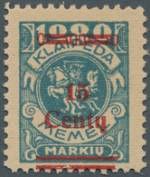 19155 Memel: 1923, Freimarke Von Memel Mit Geändertem Bdr.-Aufdruck, 15 C Auf 1000 M Grünlichblau, Postfri - Klaipeda 1923