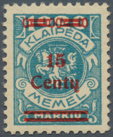 19156 Memel: 1923, Freimarke Von Memel Mit Geändertem Bdr.-Aufdruck, 15 C Auf 1000 M Grünlichblau, Postfri - Memelland 1923