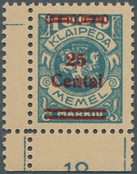 19160 Memel: 1923, 25 C. Auf 1000 M. , Freimarke Von Memel Mit Aufdruck, Postfrisches Luxusstück Aus Der L - Memelland 1923