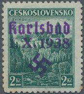 19184 Sudetenland - Karlsbad: 1938, Freimarke 2 Kronen Mit Dunkelbläulichviolettem Handstempelaufdruck "Ka - Sudetenland