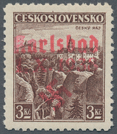 19185 Sudetenland - Karlsbad: 1938, Freimarke 3 Kr (kürzerer Zahn Links) Mit Dunkelrosa Handstempelaufdruc - Sudetenland