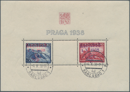 19198 Sudetenland - Karlsbad: 1938, Blockausgabe PRAGA 1938 Mit Aufdruck, Entwertet Mit Aptiertem Stempel - Région Des Sudètes