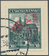 19203 Sudetenland - Karlsbad: 1938, 50 H. Kaschau Mit Senkrechten Aufdruck Auf Kleinem Briefstück, Entwert - Sudetenland