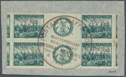 19214 Sudetenland - Maffersdorf: 1938: Pilsen, 2 Waagerechte Zwischenstegpaare Auf Briefstück Mit Zentrisc - Région Des Sudètes
