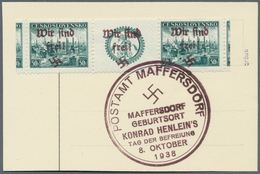 19215 Sudetenland - Maffersdorf: 1938: Pilsen/Kaschau, Beide Zwischensteegpaare Mit überdrucktem Zierfeld - Région Des Sudètes