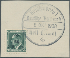 19228 Sudetenland - Reichenberg: 1938, 50 H Benes Schwarzbläulichgrün Mit KOPFSTEHENDEM Aufdruck, Entwerte - Sudetenland