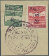19231 Sudetenland - Reichenberg: 1938, Flugpostmarken 50 H Mit KOPFSTEHENDEM Aufdruck Sowie 1 Kc. Mit Stem - Région Des Sudètes