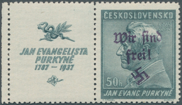 19245 Sudetenland - Reichenberg: 1938, Gedenkmarke Purkyne 50 Heller Mit Links Anhängendem Zierfeld Und Bo - Région Des Sudètes