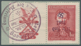 19251 Sudetenland - Reichenberg: 1938, 1 Kc. Fügner Mit Zierfeld Links Und Bogenrand, Karminrot Mit KOPFST - Région Des Sudètes