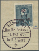 19253 Sudetenland - Reichenberg: 1938, 2 Kc. Fügner Schwärzlichpreußischblau Mit KOPFSTEHENDEM Aufdruck Au - Région Des Sudètes