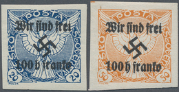 19261 Sudetenland - Rumburg: 1938, 100 H. Auf 20 H. Dunkelkobalt Und 100 H. Auf 50 H. Orange, Zwei Ungebra - Région Des Sudètes
