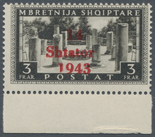 19305 Dt. Besetzung II WK - Albanien: 1943, "3 Fr. Mit Aufdruckabart 1 Von 1943 Verkürzt", Tadellos Postfr - Bezetting 1938-45