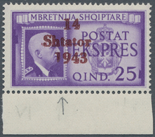 19306 Dt. Besetzung II WK - Albanien: 1943, "25 Q. Eilmarke Mit Aufdruckfehler 1 Von 1943 Verkürzt", Tadel - Occupation 1938-45