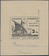 19389 Dt. Besetzung II WK - Frankreich - St. Nazaire: 1945, 2 Fr. Handelskammer Essay In Schwarz Als Einze - Bezetting 1938-45