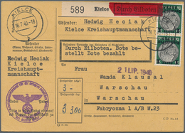 19414 Dt. Besetzung II WK - Generalgouvernement: 1940, Komplette Eilboten Paketkarte Ab KIELCE Nach Warsch - Besetzungen 1938-45