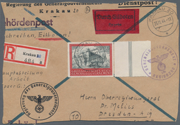 19434 Dt. Besetzung II WK - Generalgouvernement: 1944. Krakau Burg 10Zl Als EF Auf Eilboten-R-Paketadresse - Bezetting 1938-45