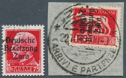 19537 Dt. Besetzung II WK - Zara: 1943, 75 C. Freimarke Schwärzlichrosa Und 5 L. Dkl'rosarot Mit Aufdruck - Bezetting 1938-45