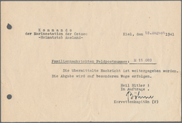 19611 Feldpost 2. Weltkrieg: 1941, (18.8.), Mitteilung (Familiennachricht) Vom Kommando Der Marinestation - Sonstige & Ohne Zuordnung