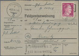 19633 Feldpost 2. Weltkrieg: 1945 (26.2.), Frankierte FP.-Anweisung (Mittelstück Mit Anhängendem Empfänger - Sonstige & Ohne Zuordnung