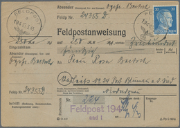 19635 Feldpost 2. Weltkrieg: 1945 (5.3.), Frankierte FP-Anweisung (Mittelstück Mit Anhängendem Empfängerab - Andere & Zonder Classificatie