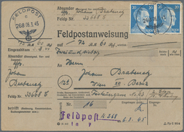 19636 Feldpost 2. Weltkrieg: 1945 (6.3.), Frankierte FP-Anweisung (Mittelstück Mit Anhängendem Empfängerab - Sonstige & Ohne Zuordnung