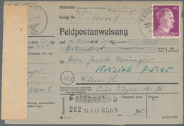 19637 Feldpost 2. Weltkrieg: 1945 (11.3.), Frankierte FP-Anweisung (Mittelstück Mit Anhängendem Empfängera - Autres & Non Classés