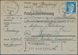 19639 Feldpost 2. Weltkrieg: 1945, (17.3.)m FP-Postanweisung (mit Anhängendem Empfängerteil) Aus Dem "Kurl - Autres & Non Classés