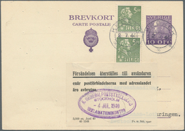 19649 Zensurpost: 1940, Schwedische 10 Öre Ganzsachenkarte Mit Zusatzfrankatur, Adressiert Nach Colmar (El - Sonstige & Ohne Zuordnung