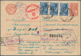19668 Ghetto-Post: 1941, Warschauer Ghetto: Sowjetunion, 20 K Rot Ganzsachenkarte Mit Zfr 3 X 30 K Blau Pe - Andere & Zonder Classificatie