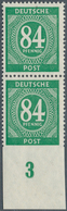 19788 Alliierte Besetzung - Gemeinschaftsausgaben: 1946, 84 Pfg, Ziffer, Postfrisches Senkrechtes Luxus-Pa - Sonstige & Ohne Zuordnung