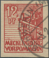 19859 Sowjetische Zone - Mecklenburg-Vorpommern: 1946, 12 Pfg. Abschiedsserie Braunrot Ungezähnt, Gestempe - Autres & Non Classés