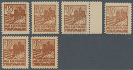 19861 Sowjetische Zone - Mecklenburg-Vorpommern: 1946, 15 Pfg. Abschiedsserie 6 Marken In Verschiedenen Fa - Other & Unclassified