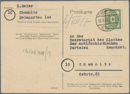 19931 Sowjetische Zone - Ost-Sachsen: 1945, 5 Pf Schwärzlicholivgrün, Portogerechte EF Der Auf Postkarte I - Other & Unclassified